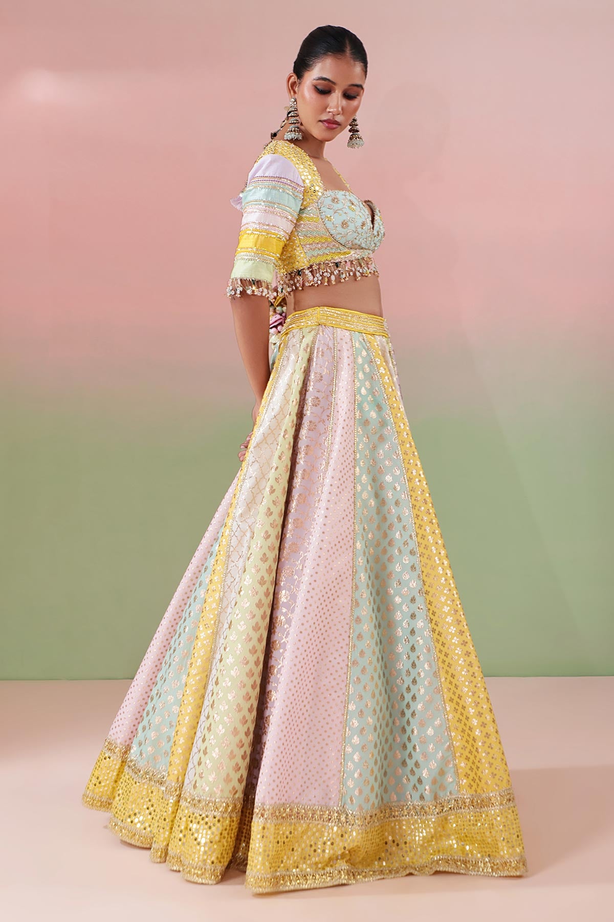 Multi Dabka Pearls Lehenga Set