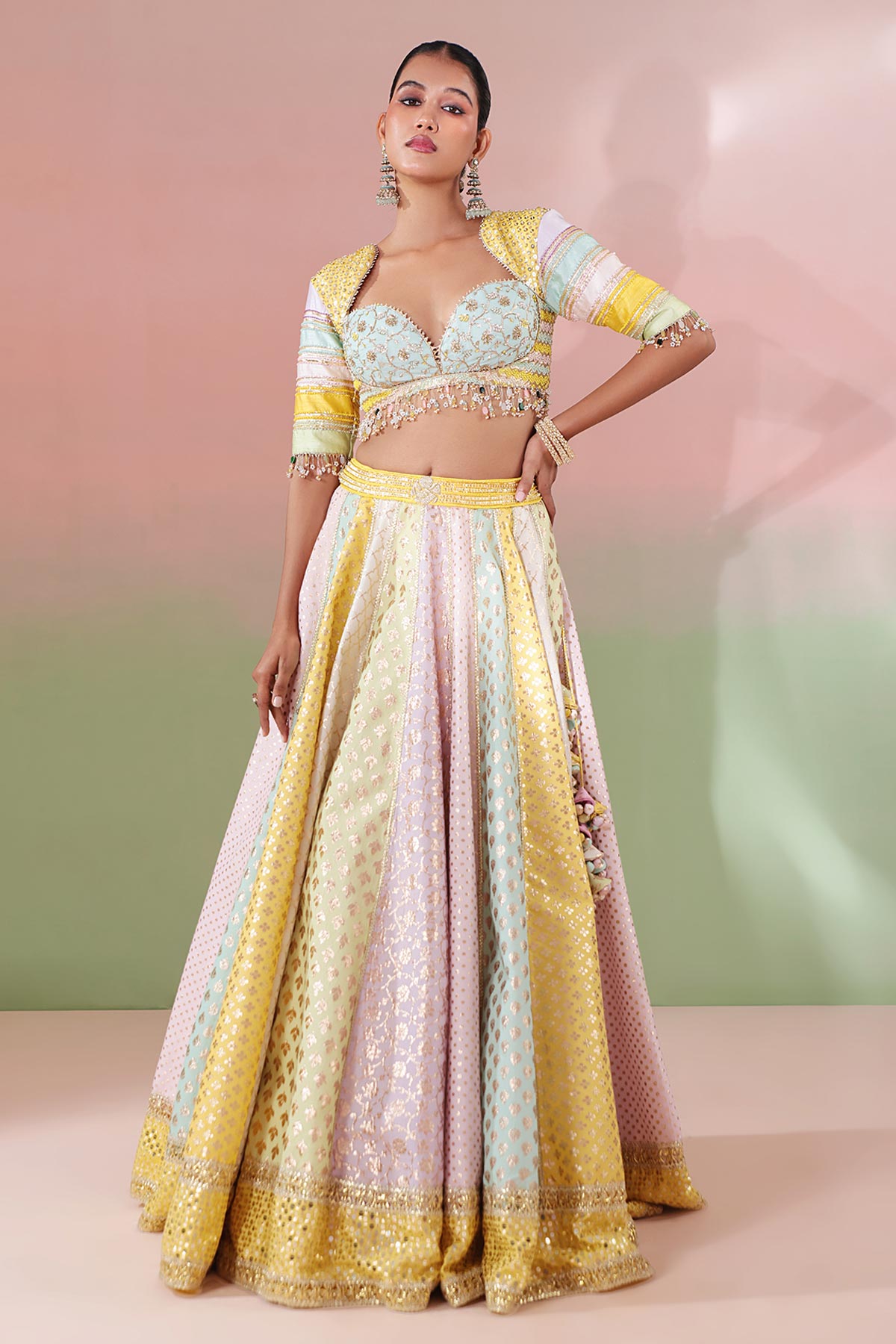 Multi Dabka Pearls Lehenga Set