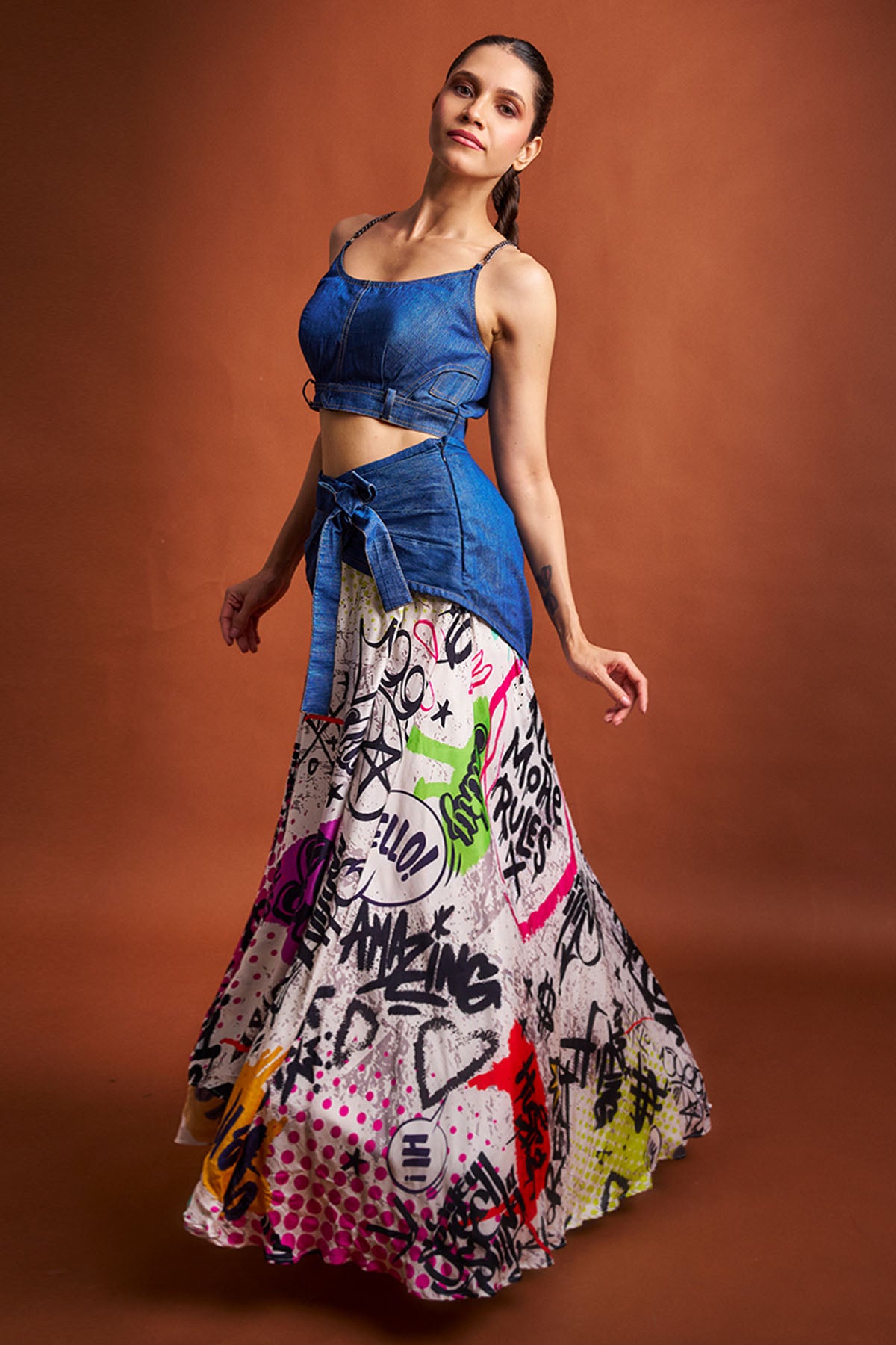 Multi Denim Indo-Western Set