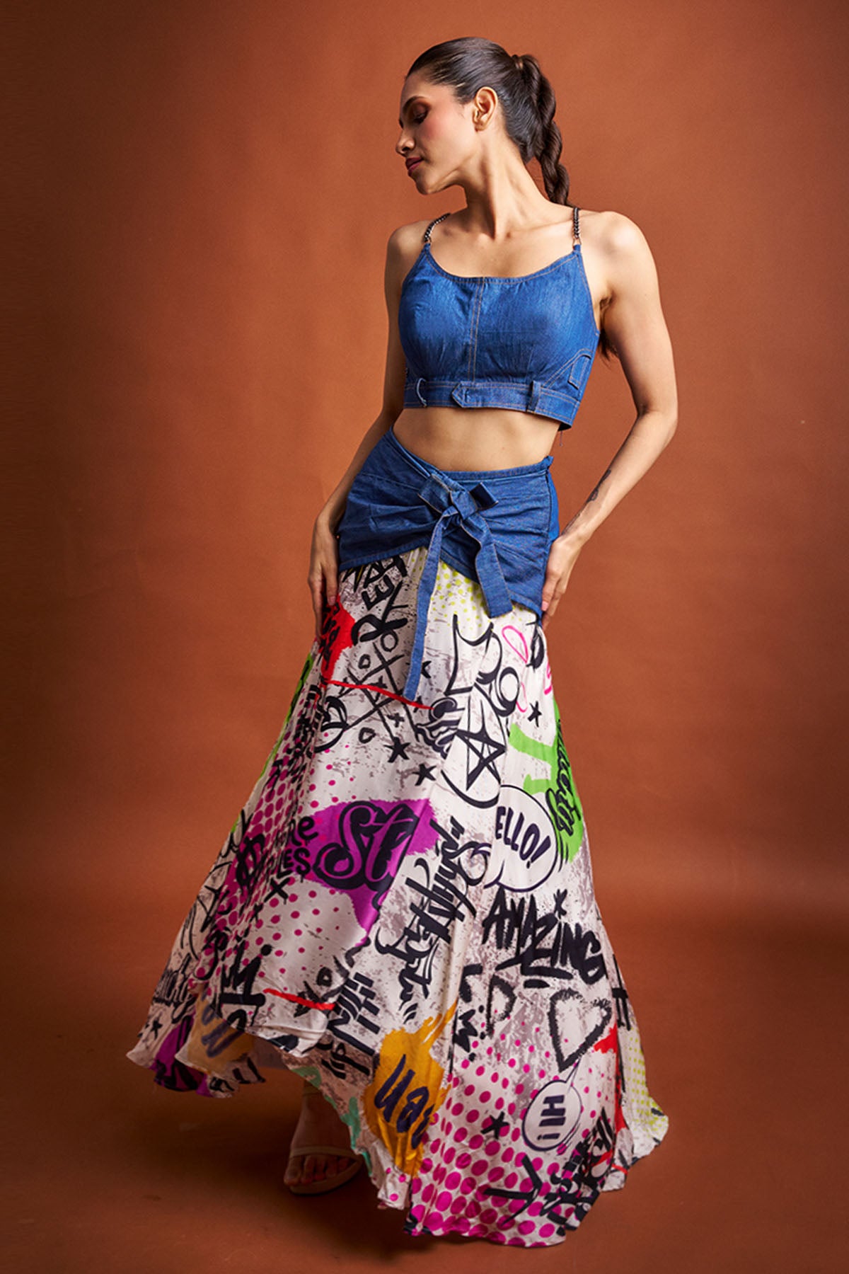 Multi Denim Indo-Western Set