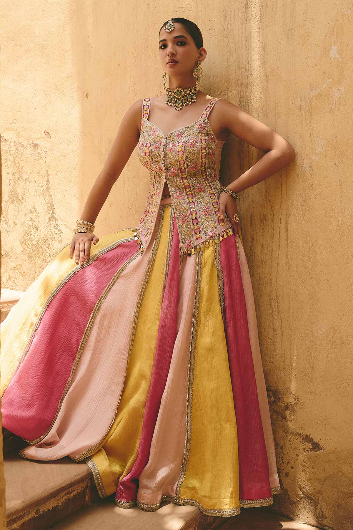 Buy Multi Embellished Lehenga Set for women by Ajiesh Oberoi online available at scrollnshops