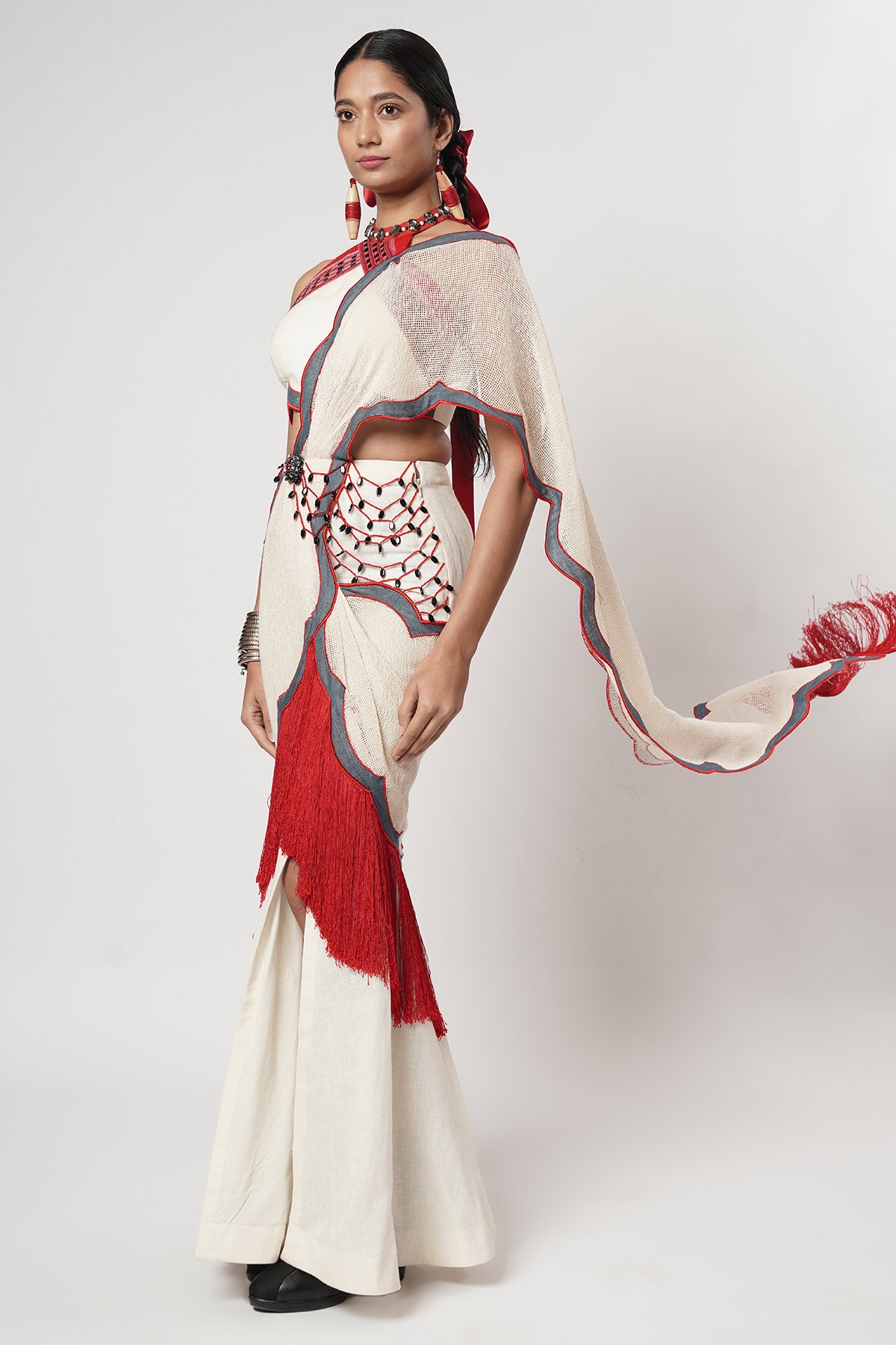 Multi Fringe Scallop Saree Set