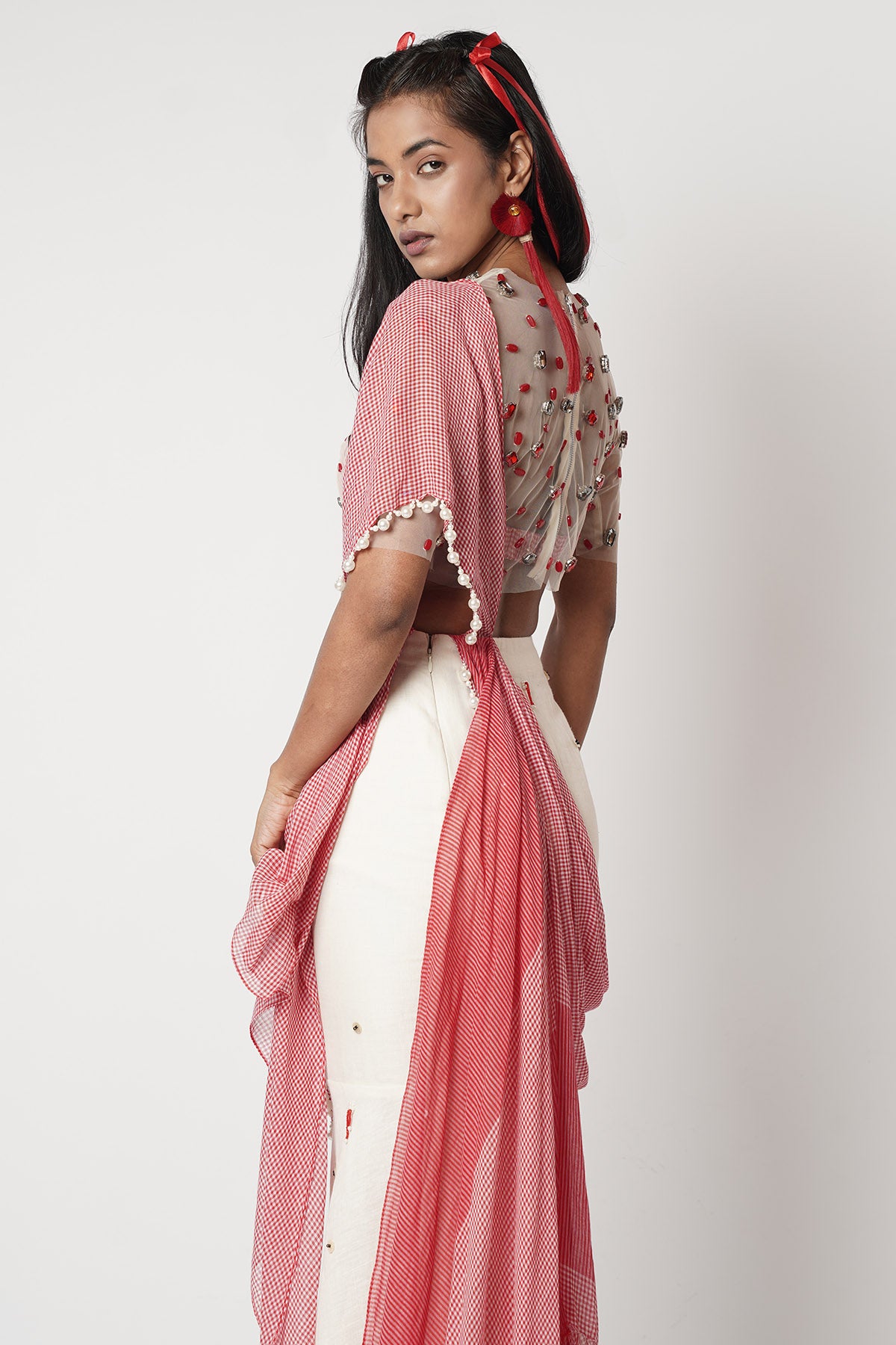 Multi Gamcha Crystal Saree Set