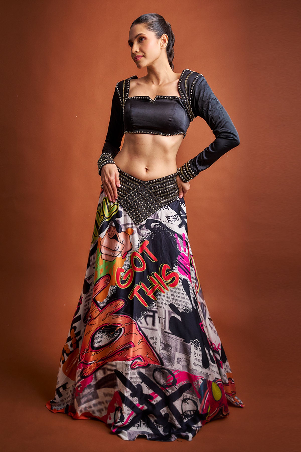 Multi Graffiti Print Skirt Set