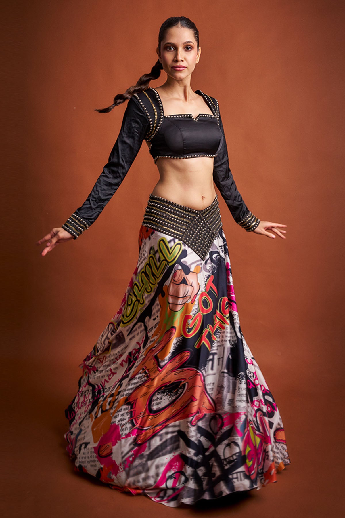 Multi Graffiti Print Skirt Set