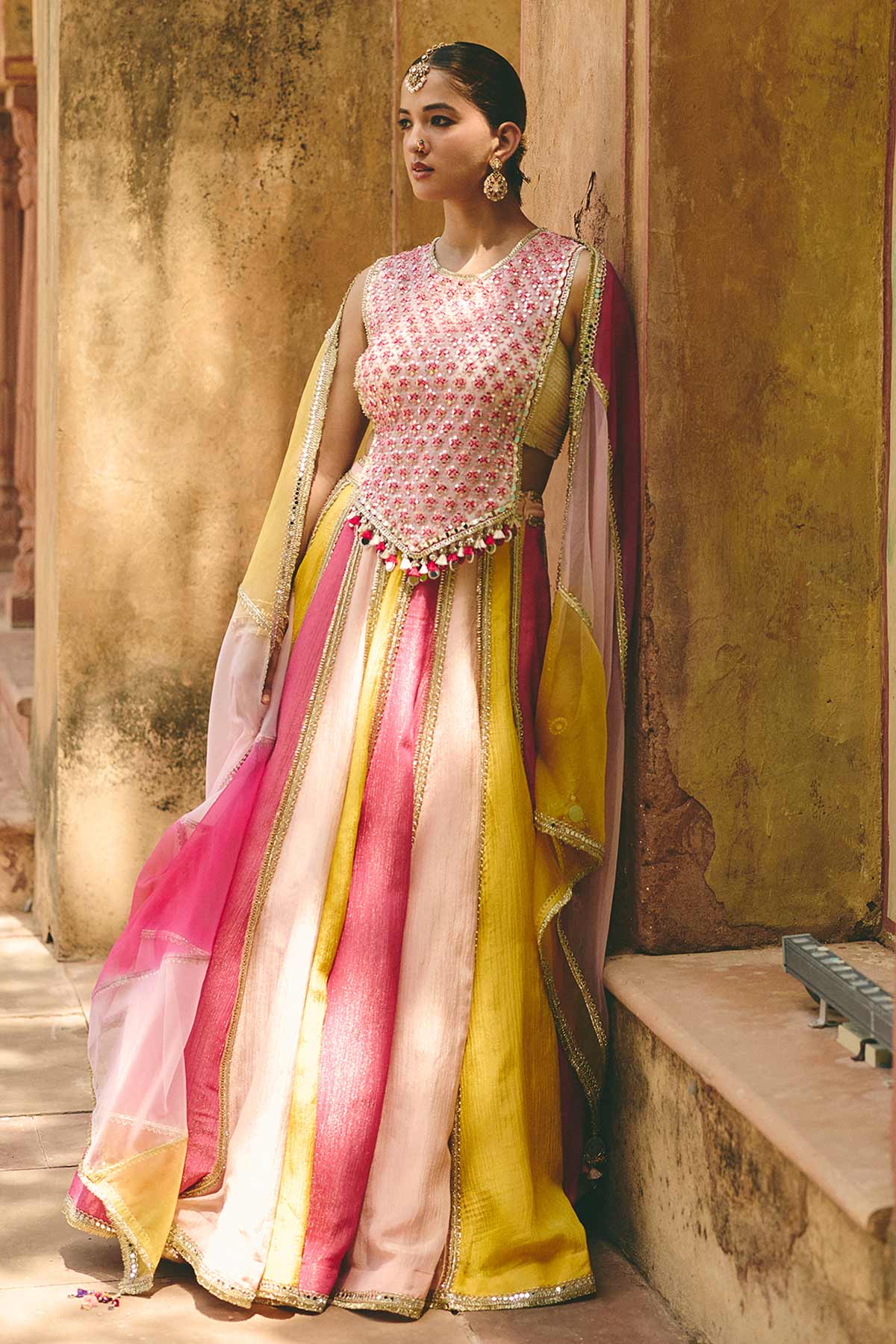 Buy Multi Mirror Work Lehenga Set for women by Ajiesh Oberoi online available at scrollnshops