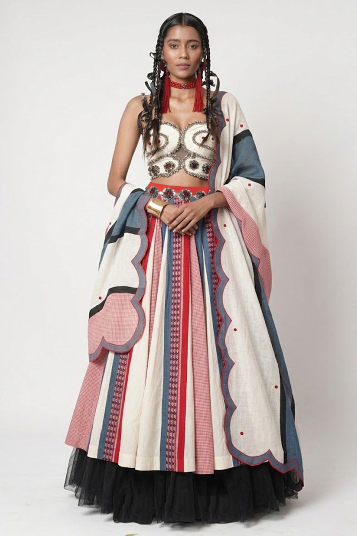 Buy Multi Panel Pleated Lehenga Set for women by Shwetanga online available at scrollnshops