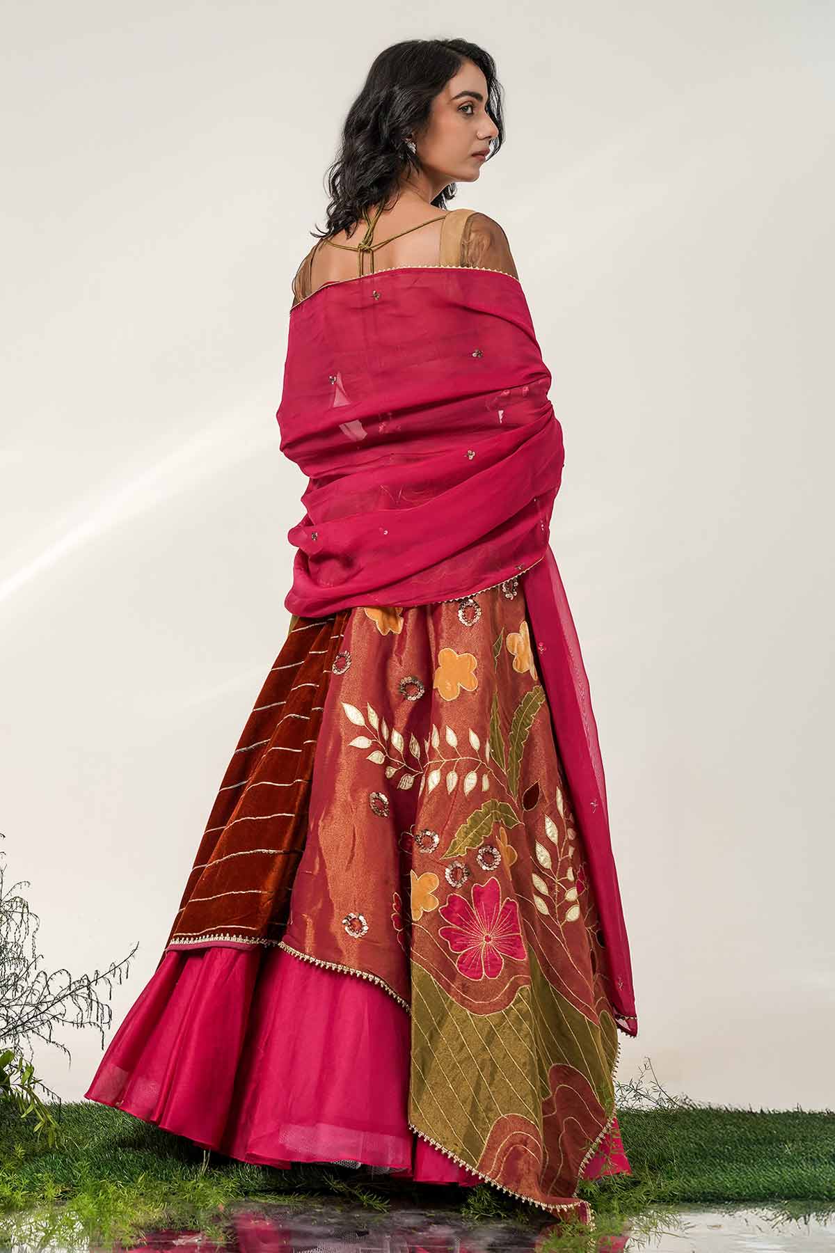 Multi Patch Layered Lehenga Set