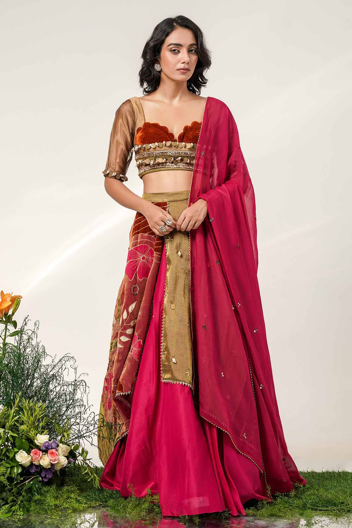 Multi Patch Layered Lehenga Set