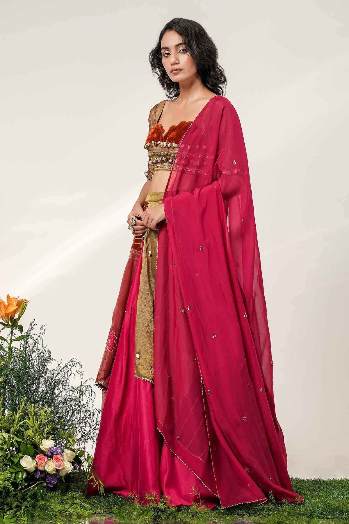 Multi Patch Layered Lehenga Set