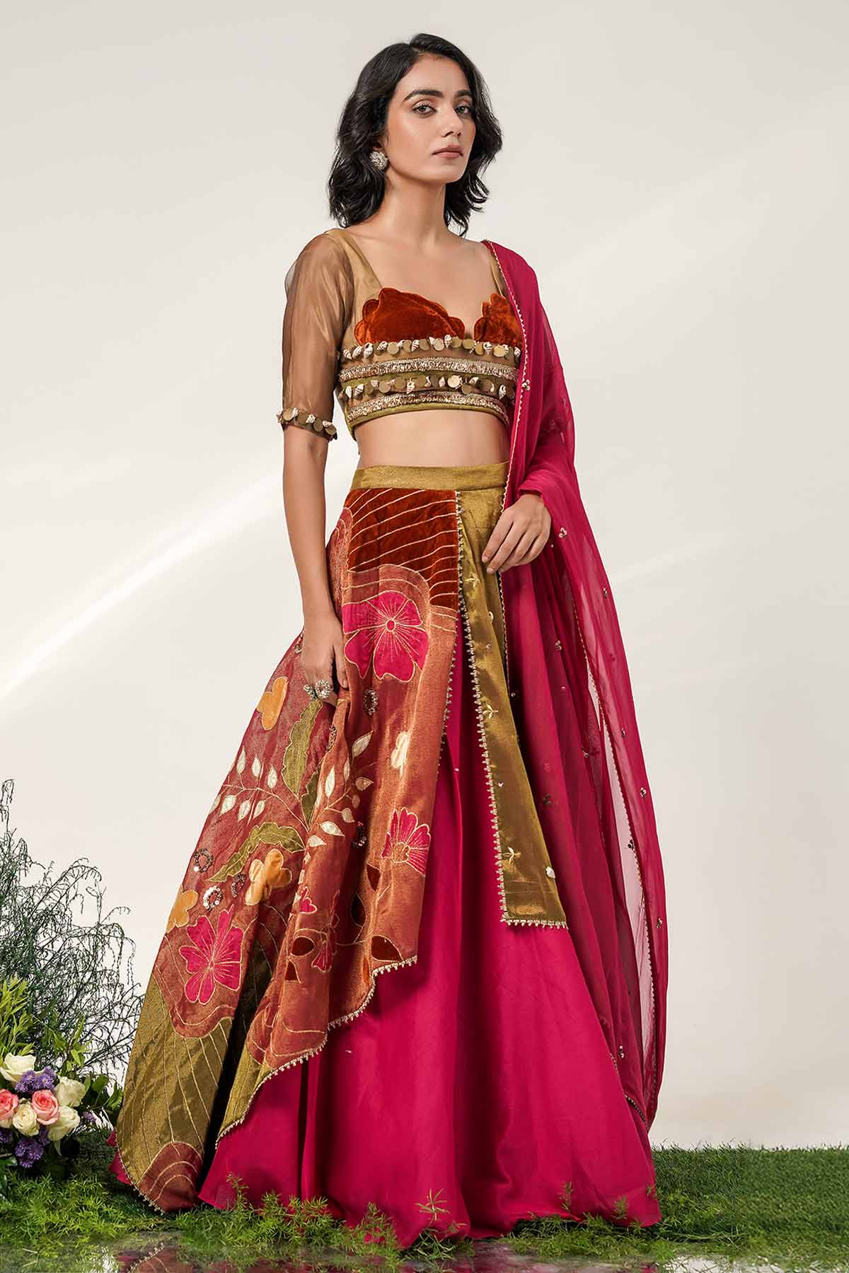 Buy Multi Patch Layered Lehenga Set for women by Shwetanga online available at scrollnshops