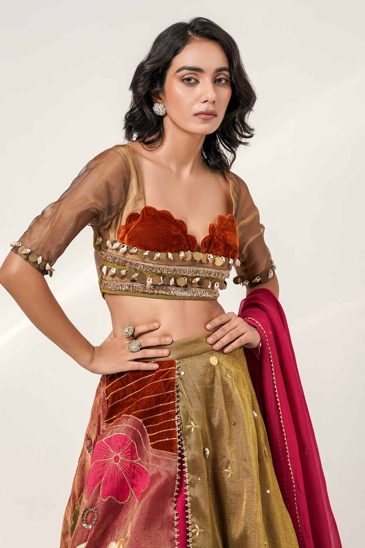 Multi Patch Layered Lehenga Set