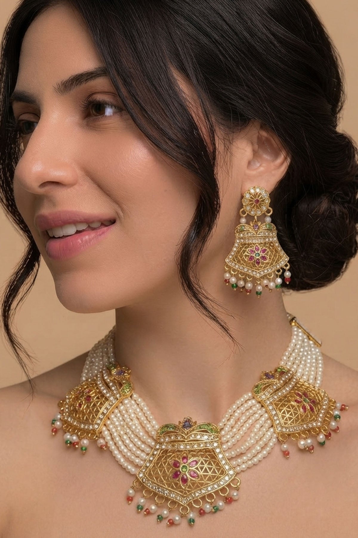 Buy Multi Pearl Gold Jewellery Set for women by Inko & Co online available at scrollnshops