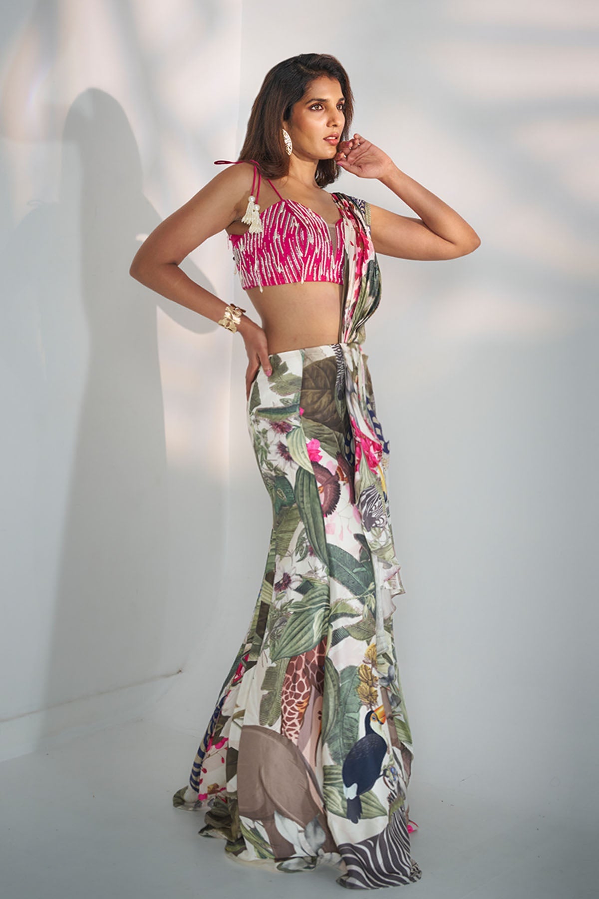 Buy Multi Sequins & Moti Saree Set for women by Ricka Gauba online available at scrollnshops