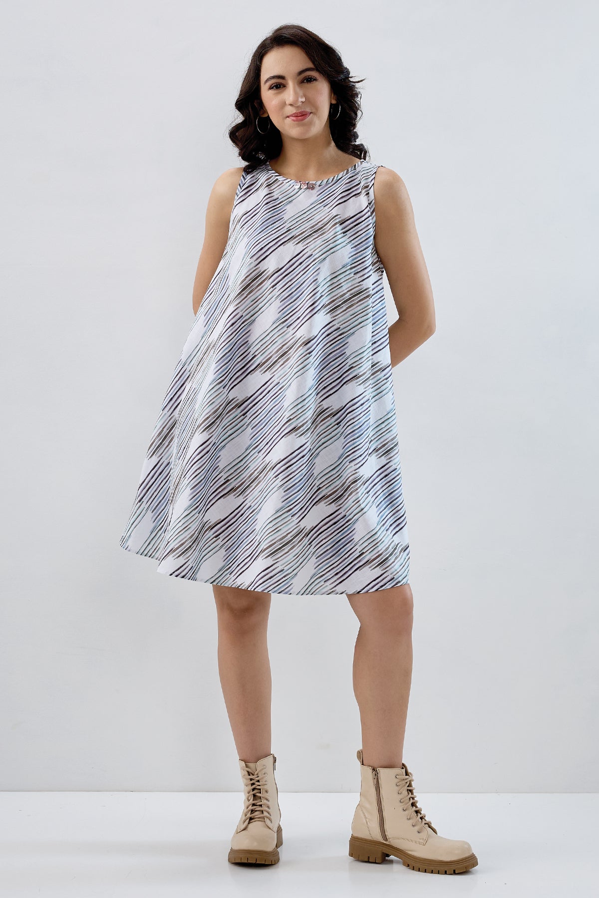 Buy Multi White Cotton Flare Dress for Women by SNEHA B Designer online available at scrollnshops