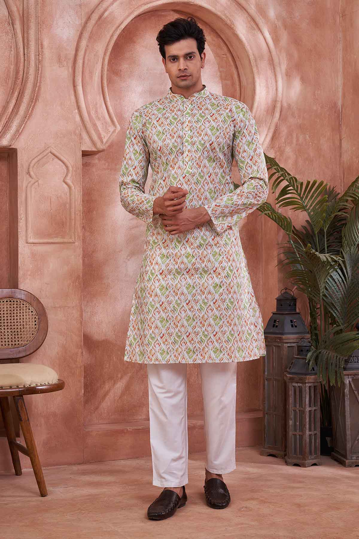 Buy Multi White Pure Cotton Kurta by SNEHA B - Men for online at ScrollnShops