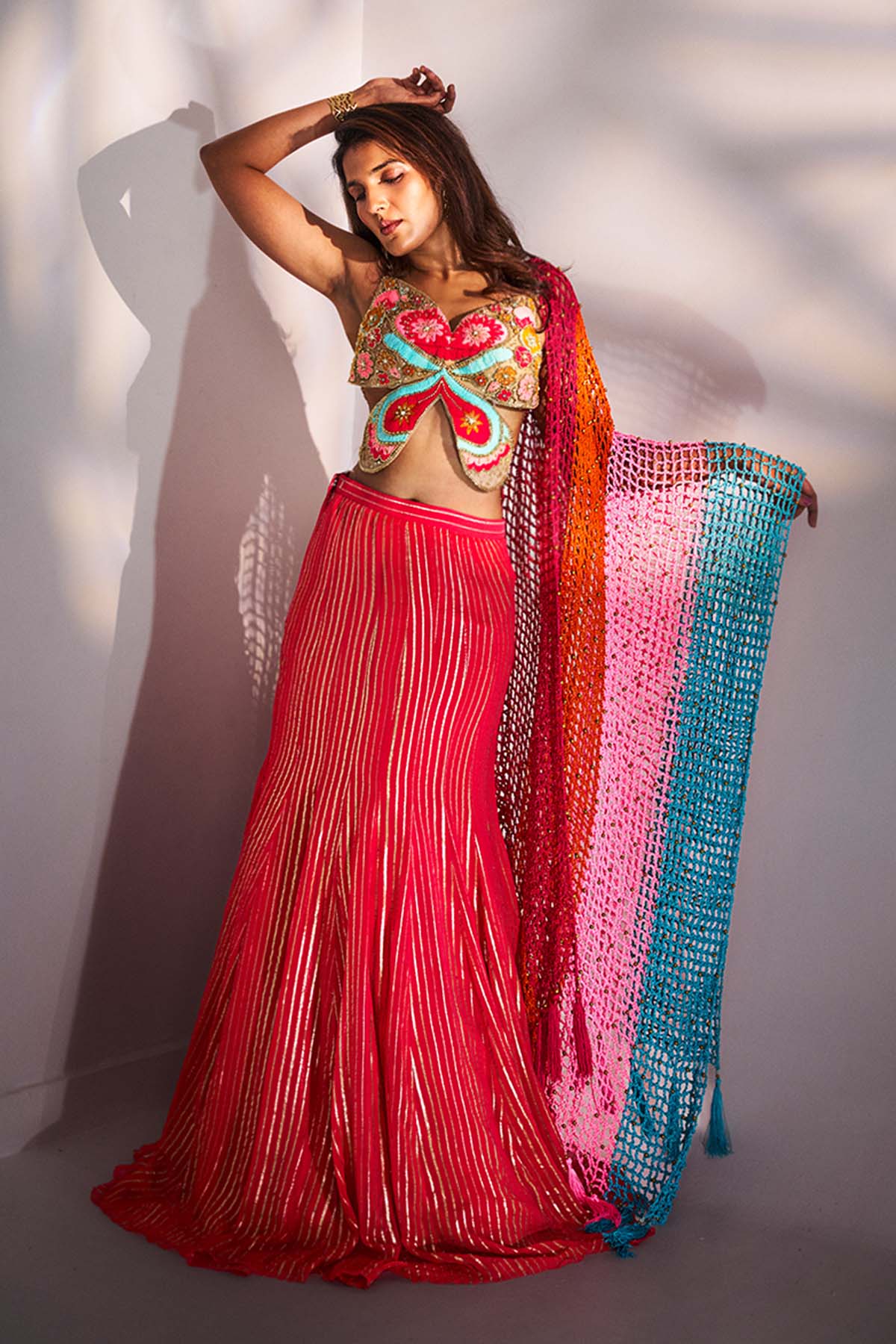Buy Multi Wool Yarns Lehenga Set for women by Ricka Gauba online available at scrollnshops