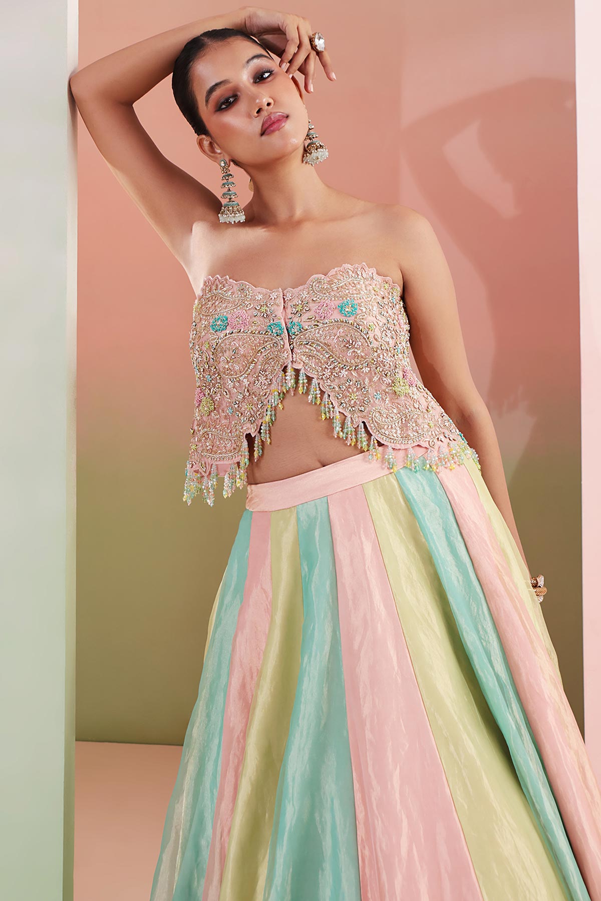 Multi Zardozi Beads Lehenga Set