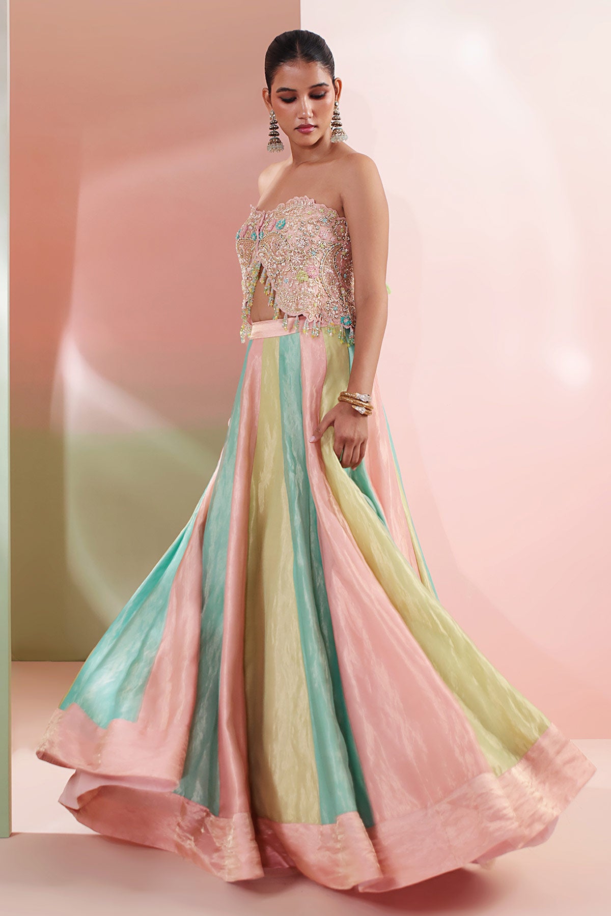 Multi Zardozi Beads Lehenga Set