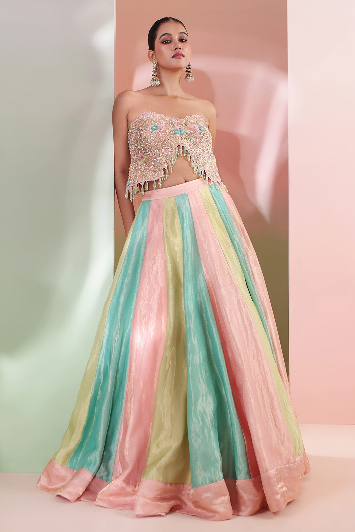 Buy Multi Zardozi Beads Lehenga Set Set for women by Priyanka Jain online available at scrollnshops