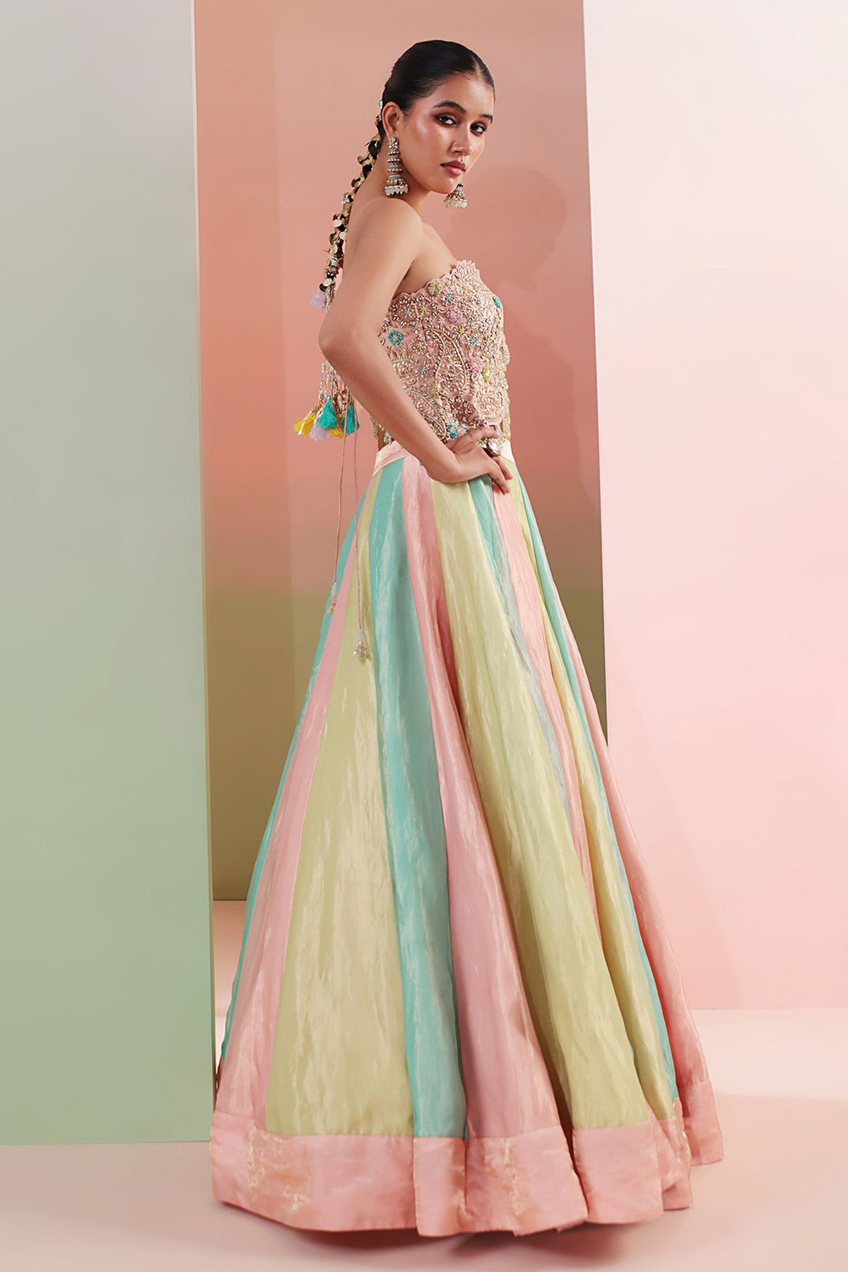Multi Zardozi Beads Lehenga Set