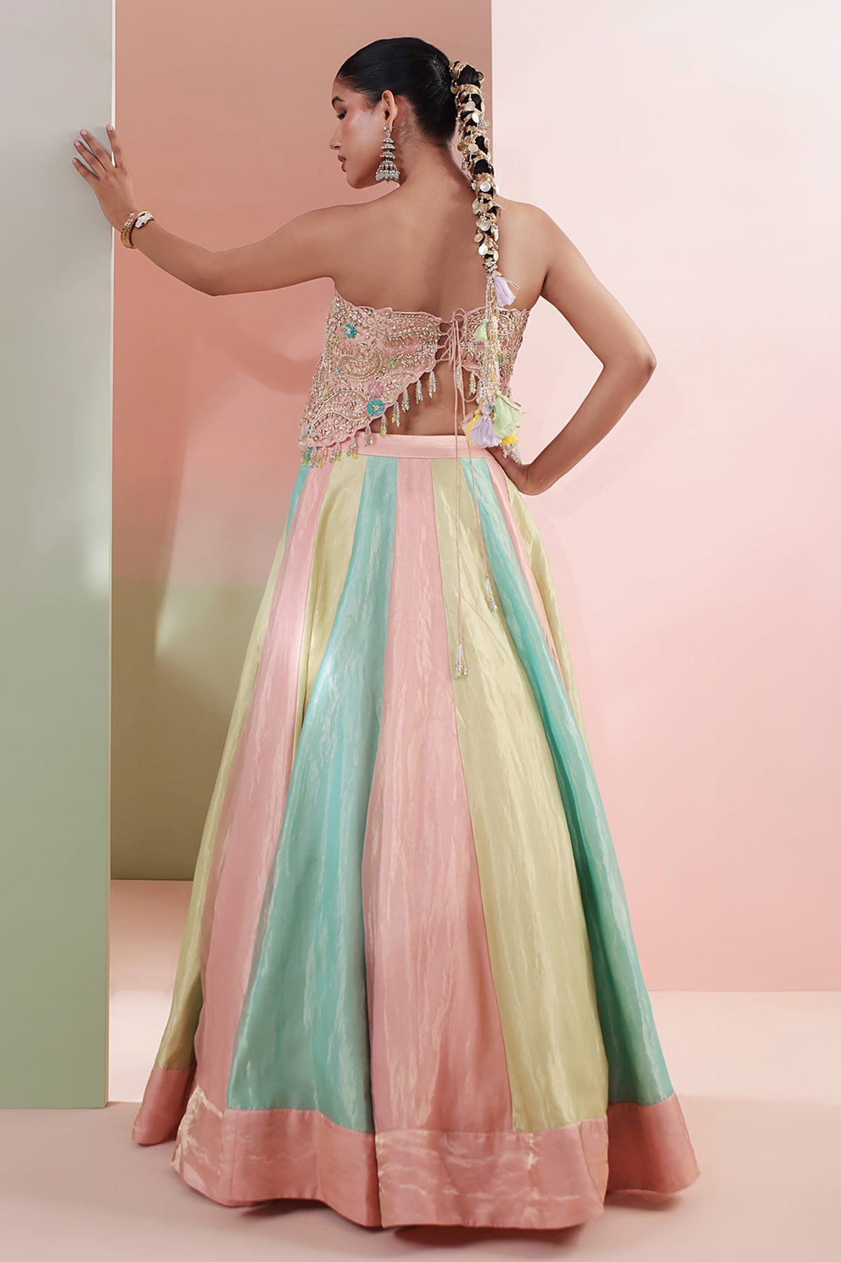 Multi Zardozi Beads Lehenga Set