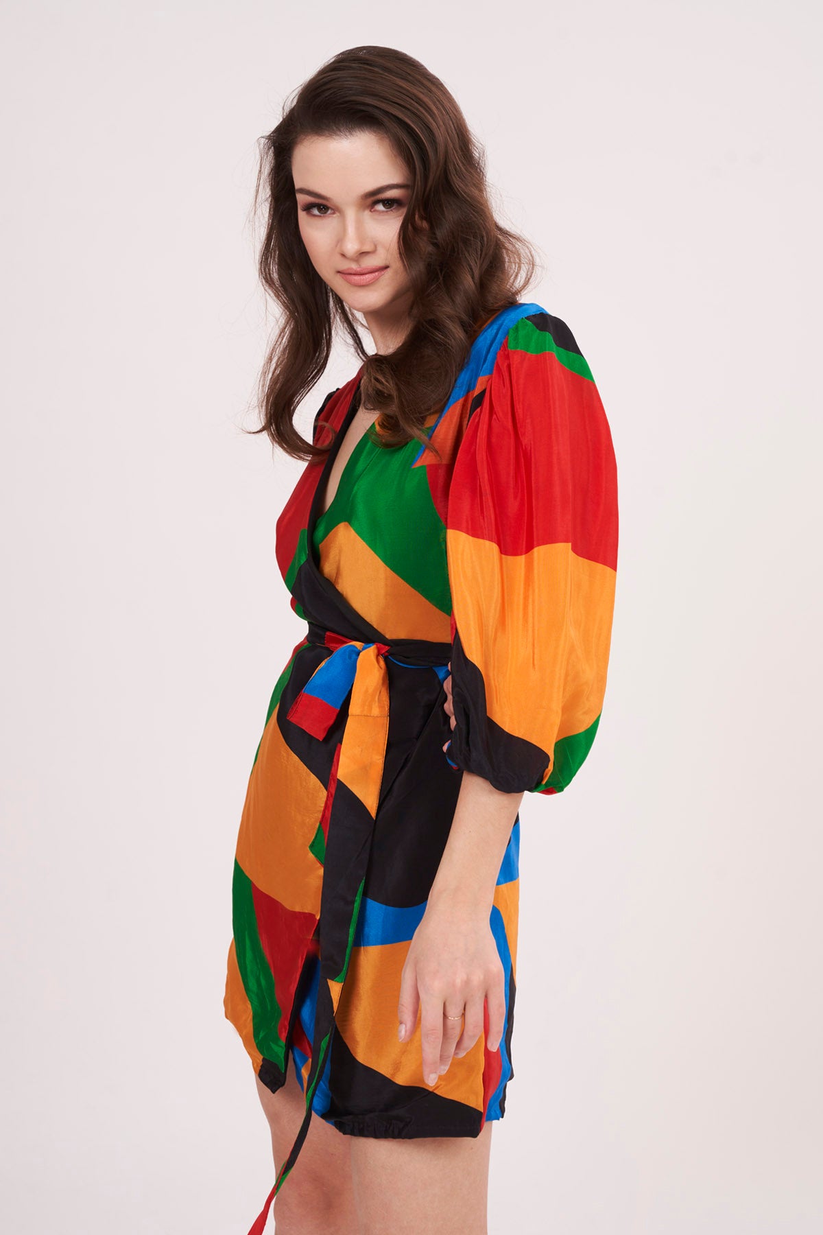 Multicolor Crepe Wrap Dress
