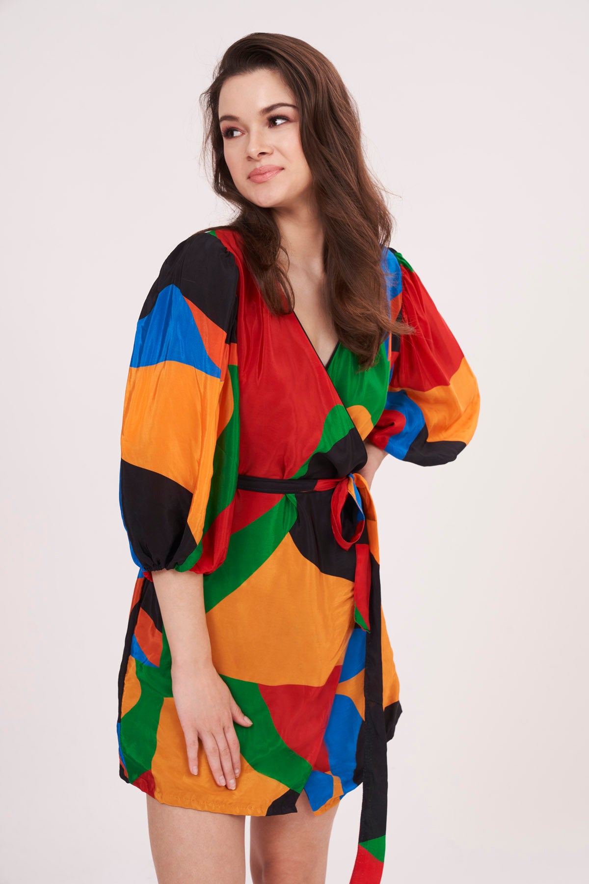 Multicolor Crepe Wrap Dress