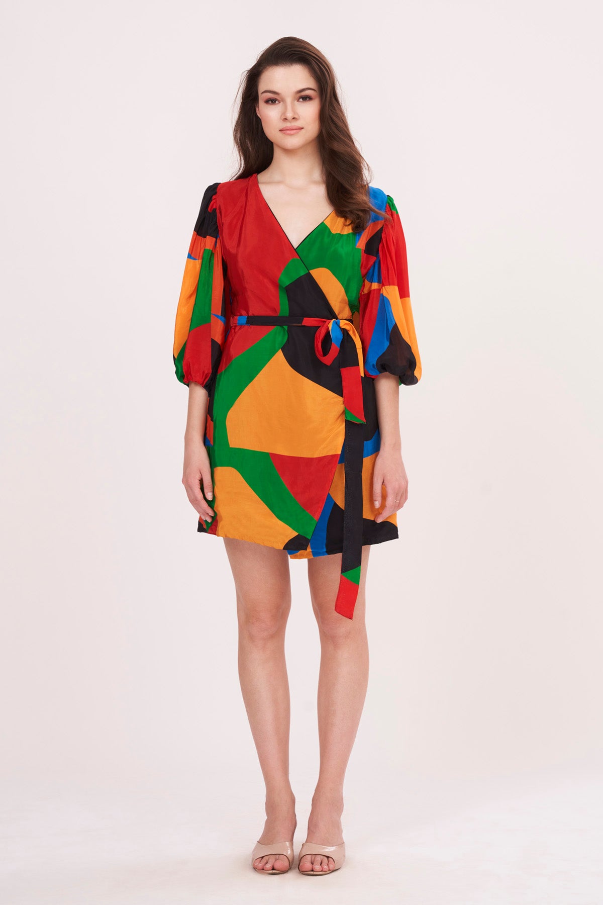 Multicolor Crepe Wrap Dress