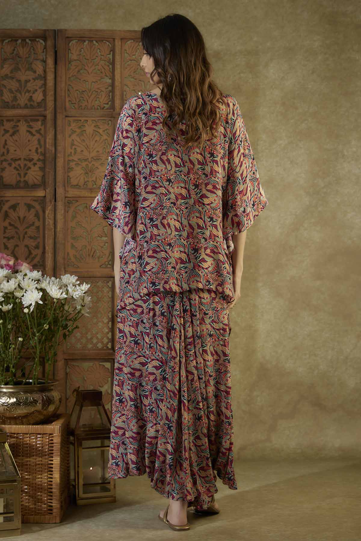 Multicolor Embroidered Kaftan Set