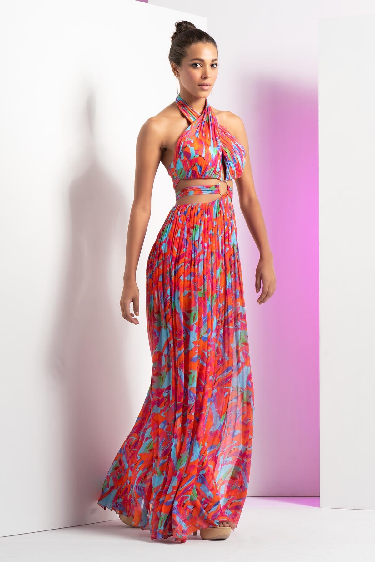 Multicolor Halter Neck Dress