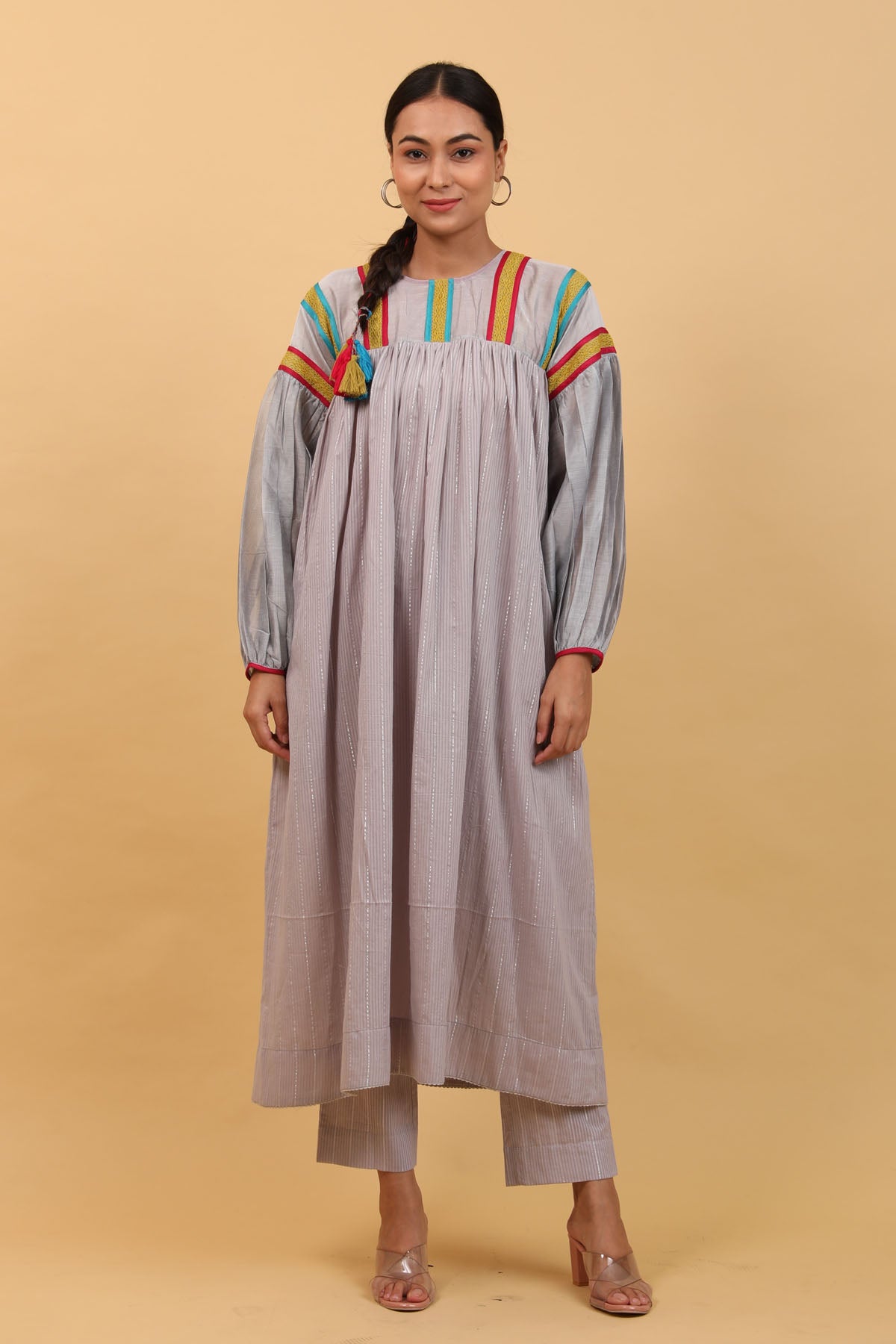 Multicolor Lace Cotton Kurta Set