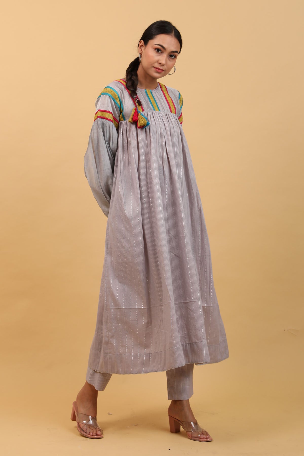 Multicolor Lace Cotton Kurta Set