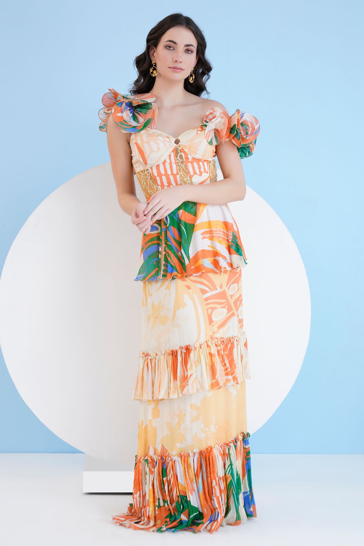 Multicolor Print Tiered Dress