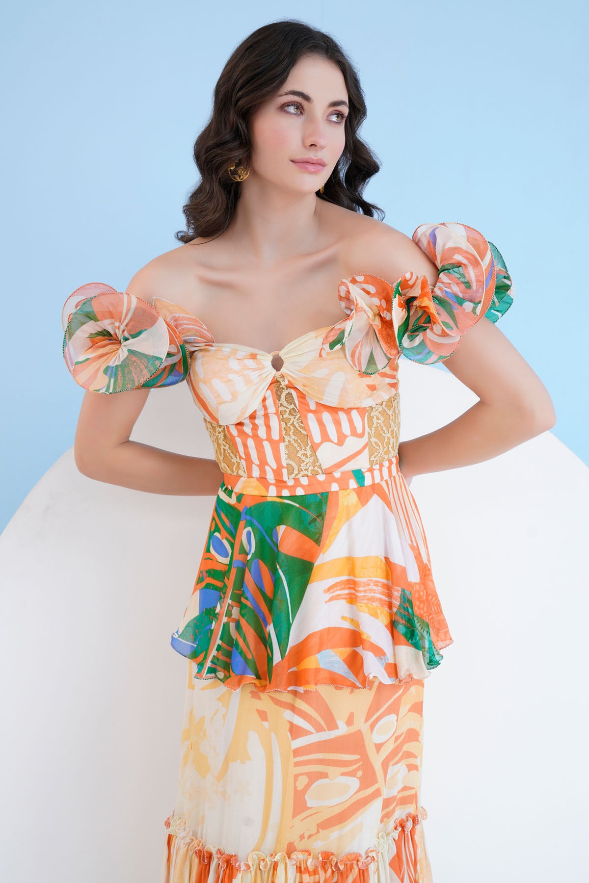 Multicolor Print Tiered Dress