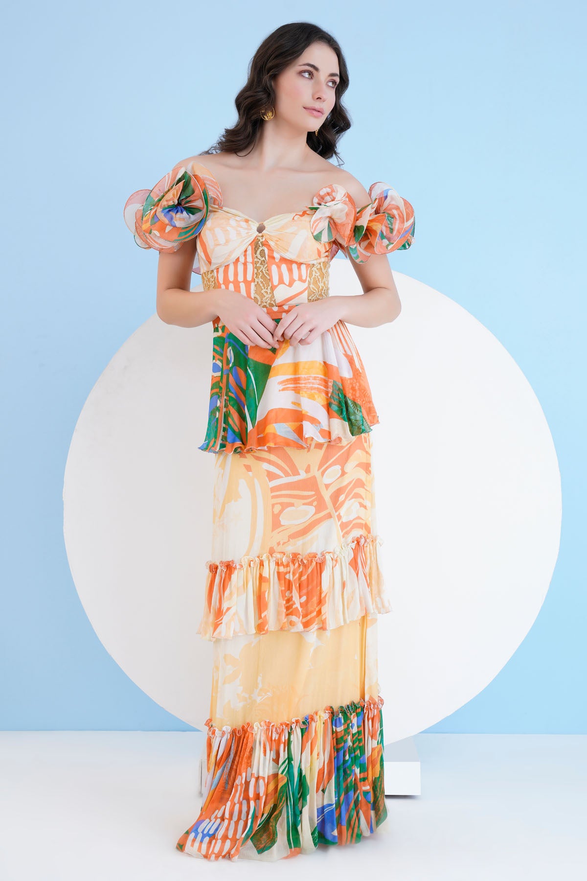 Multicolor Print Tiered Dress