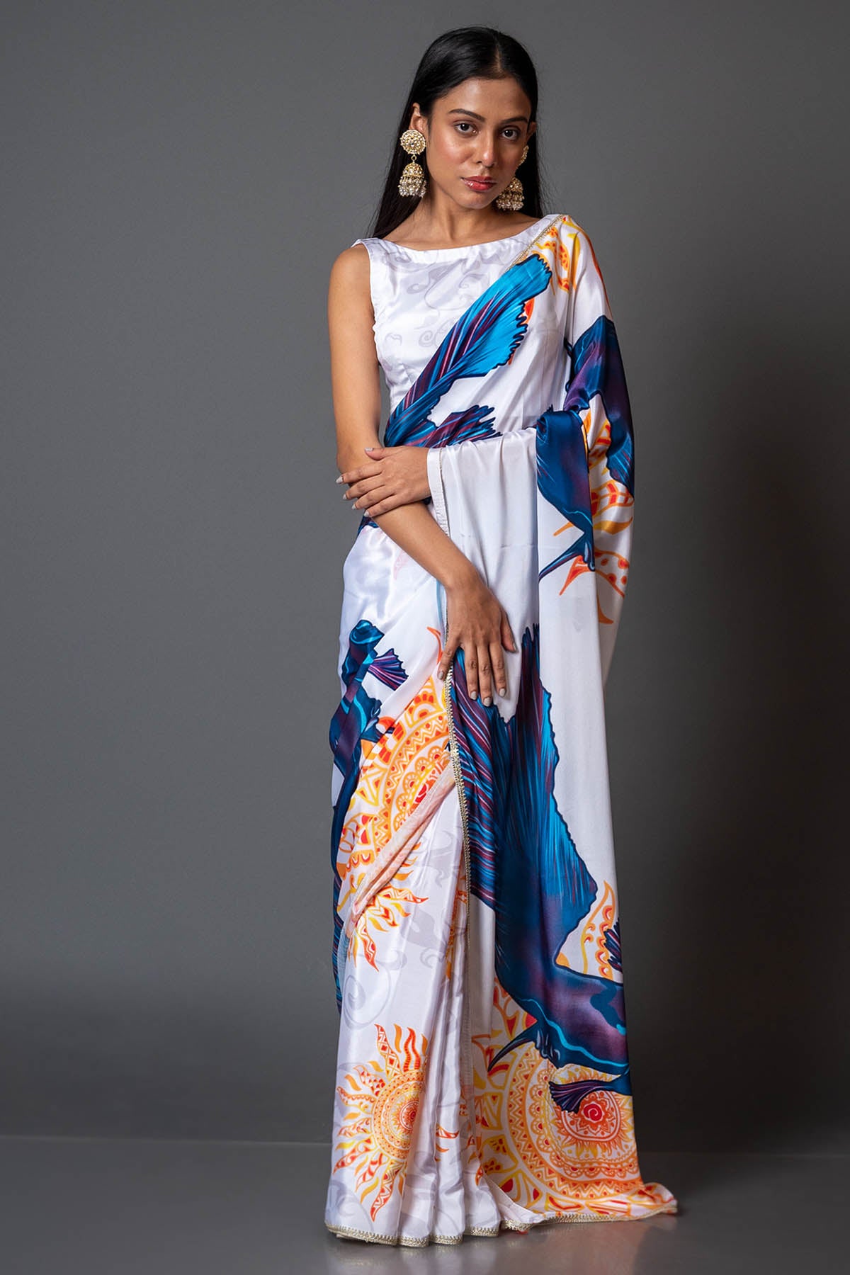 Multicolor Printed Crepe Saree