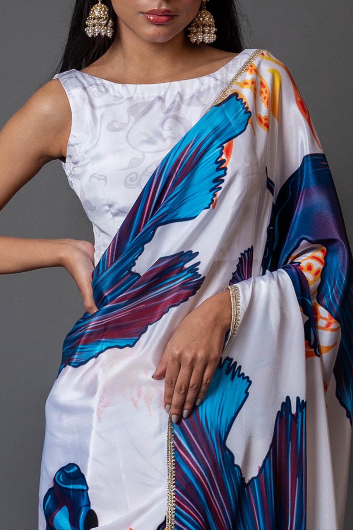 Multicolor Printed Crepe Saree