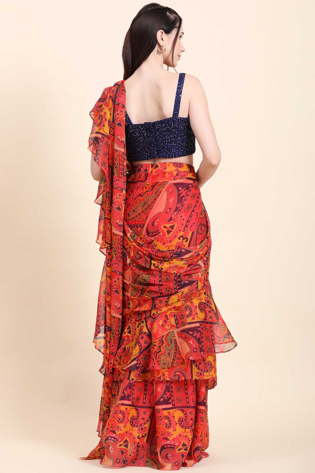 Cherry Red Ruffle Saree