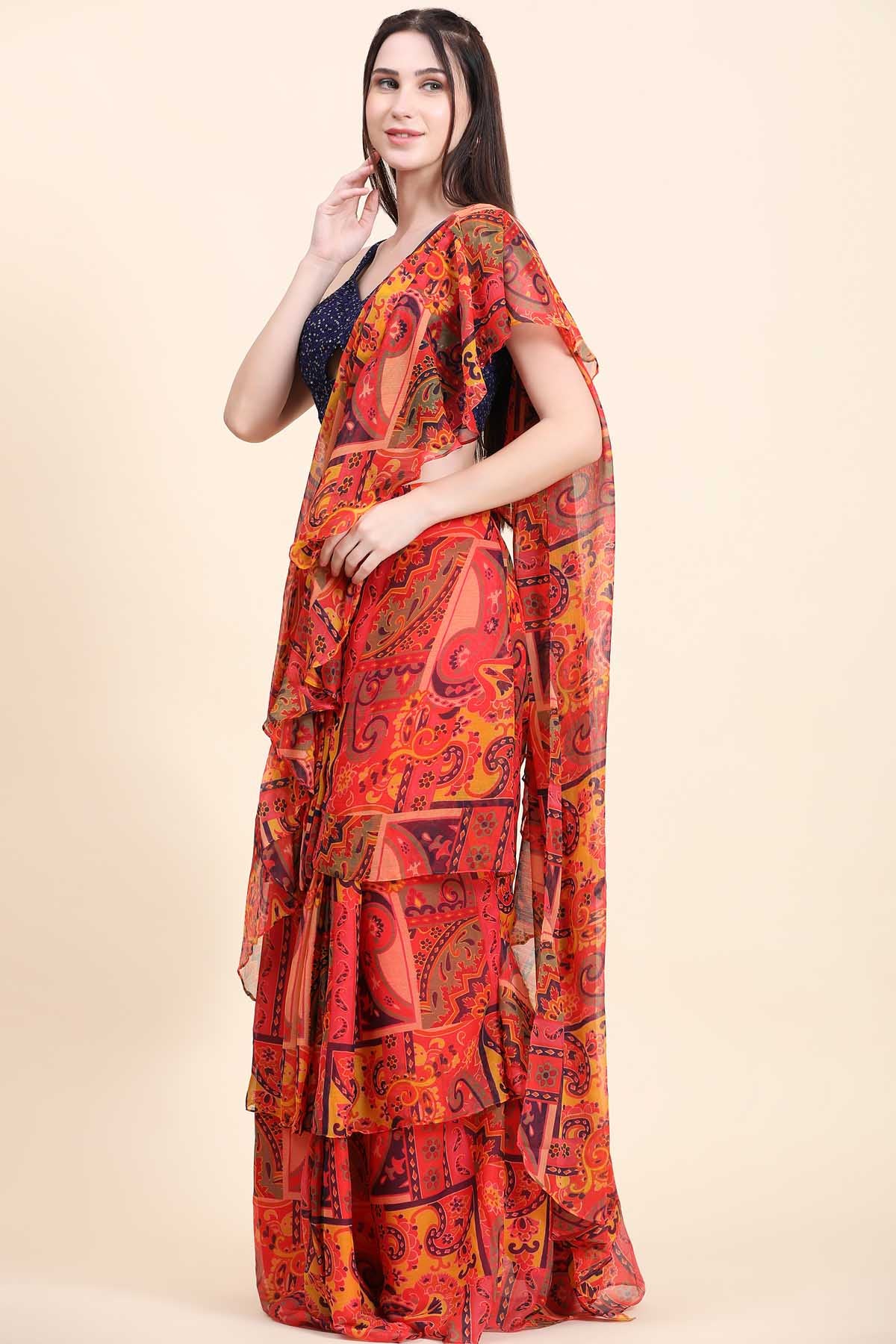 Cherry Red Ruffle Saree