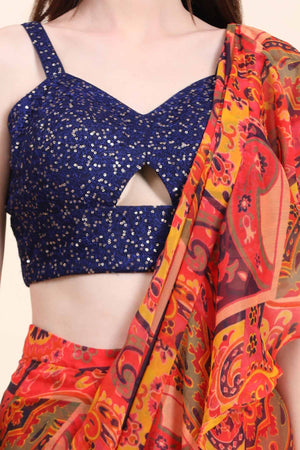 Buy Miracolos Multicolor Ruffle Saree For Women Available online at ...