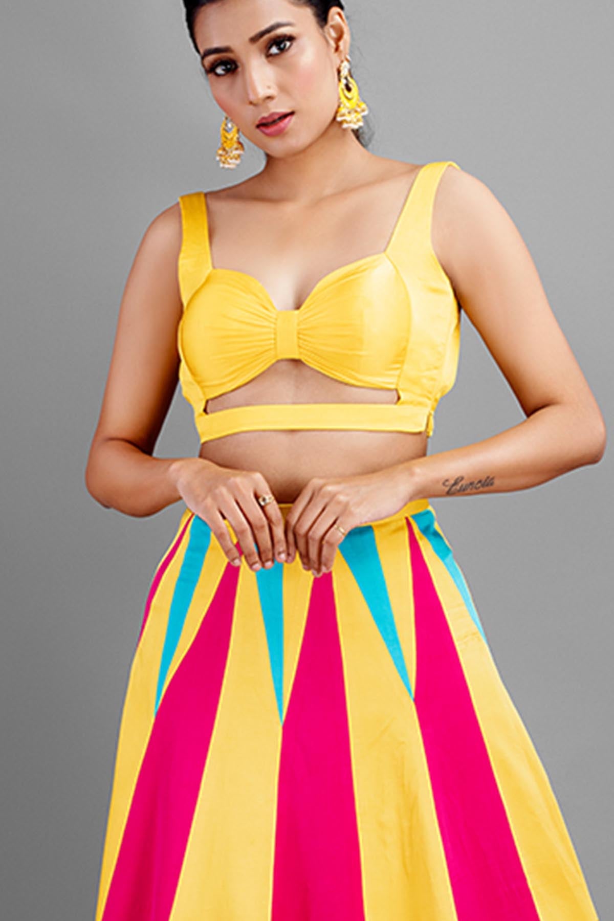 Multicolor Satin Silk Lehenga Set