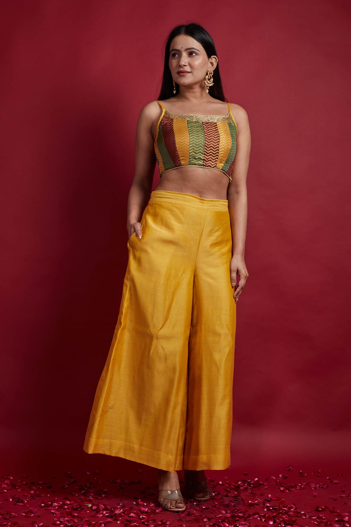 Multicolor Zari Weave Top & Palazzo Set