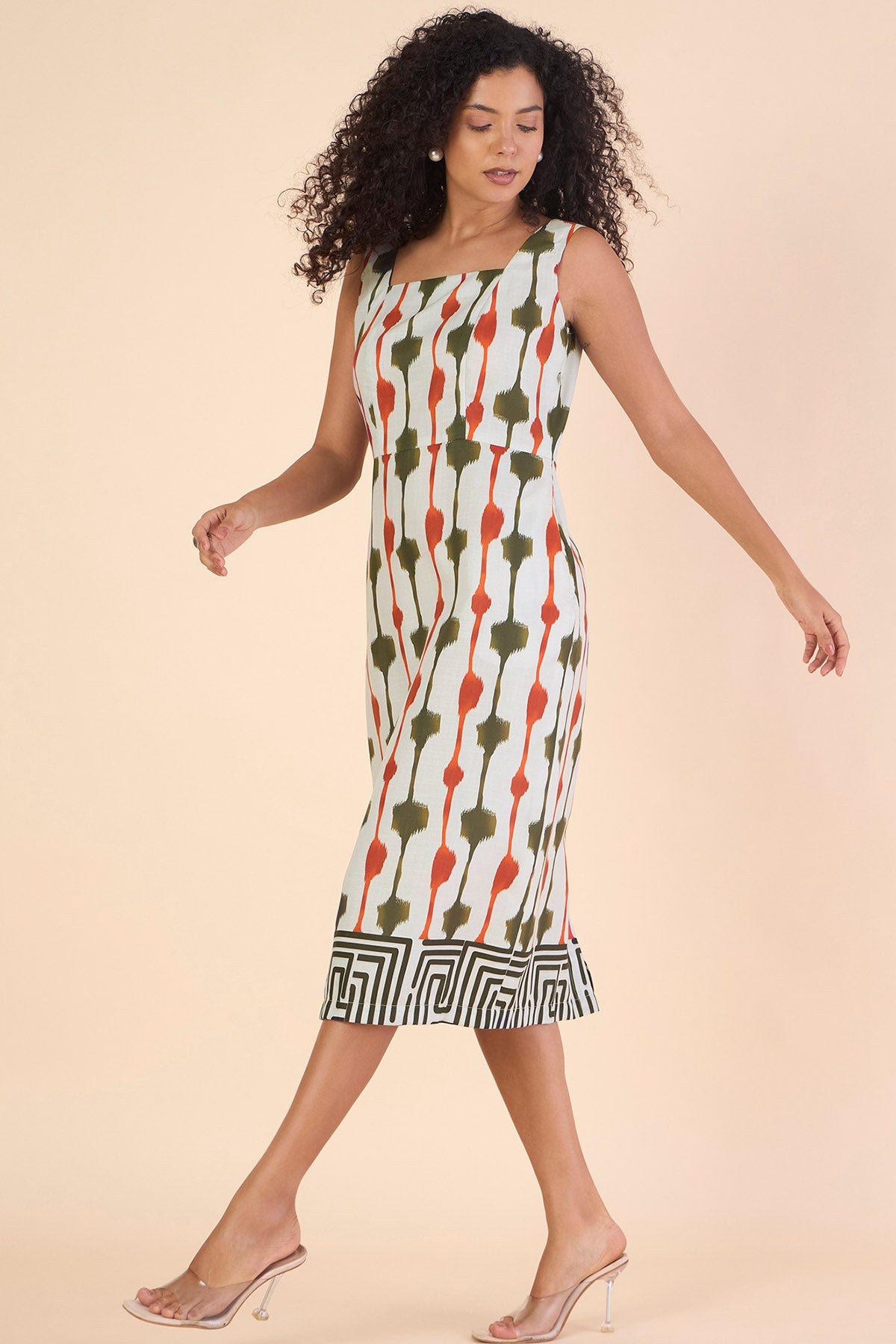 Multicolor A-Line Midi Dress