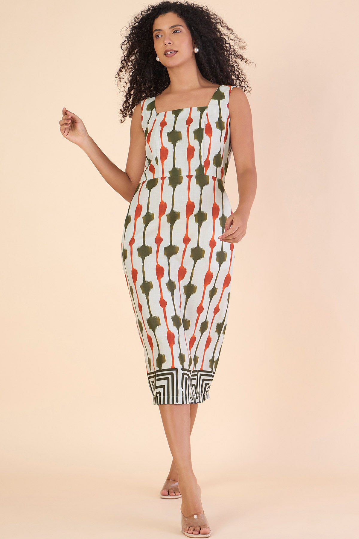 Multicolor A-Line Midi Dress