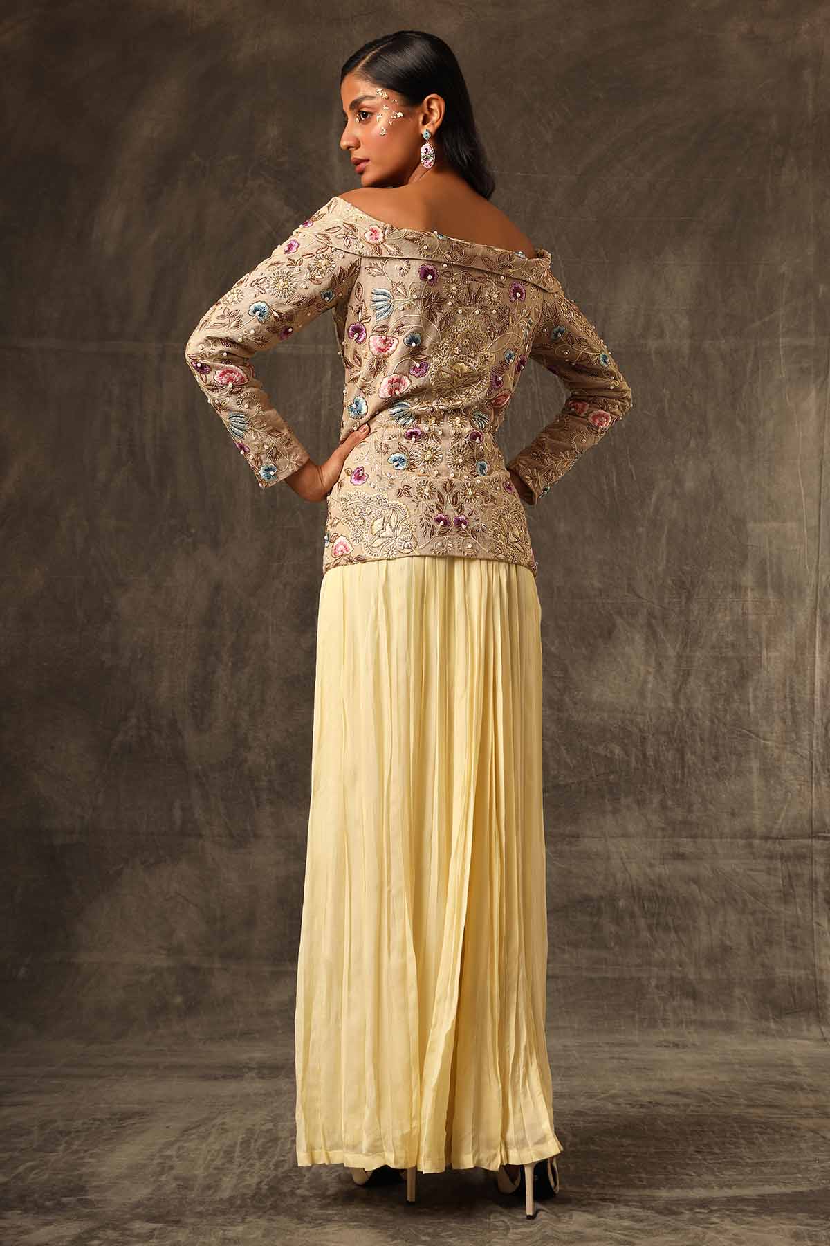 Multicolor Aari Work Skirt Set