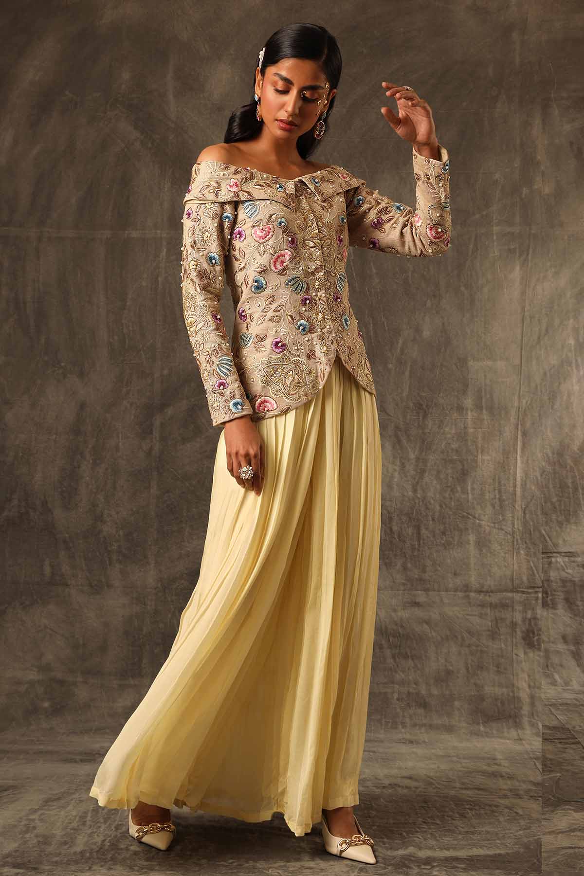 Multicolor Aari Work Skirt Set