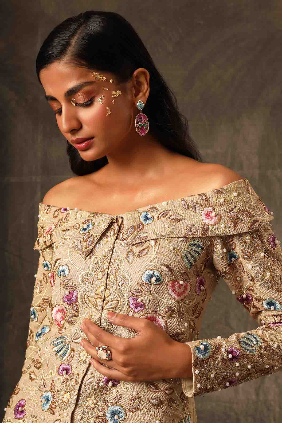 Multicolor Aari Work Skirt Set