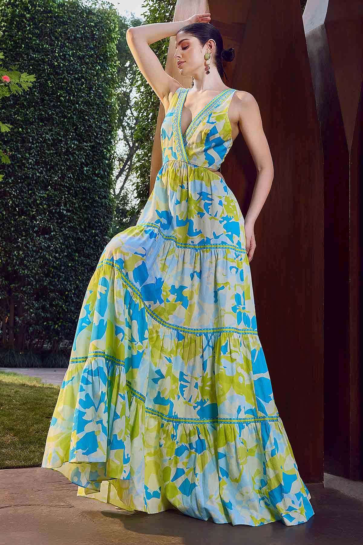 Buy Multicolor Backless Tiered Dress by Mandira Wirk