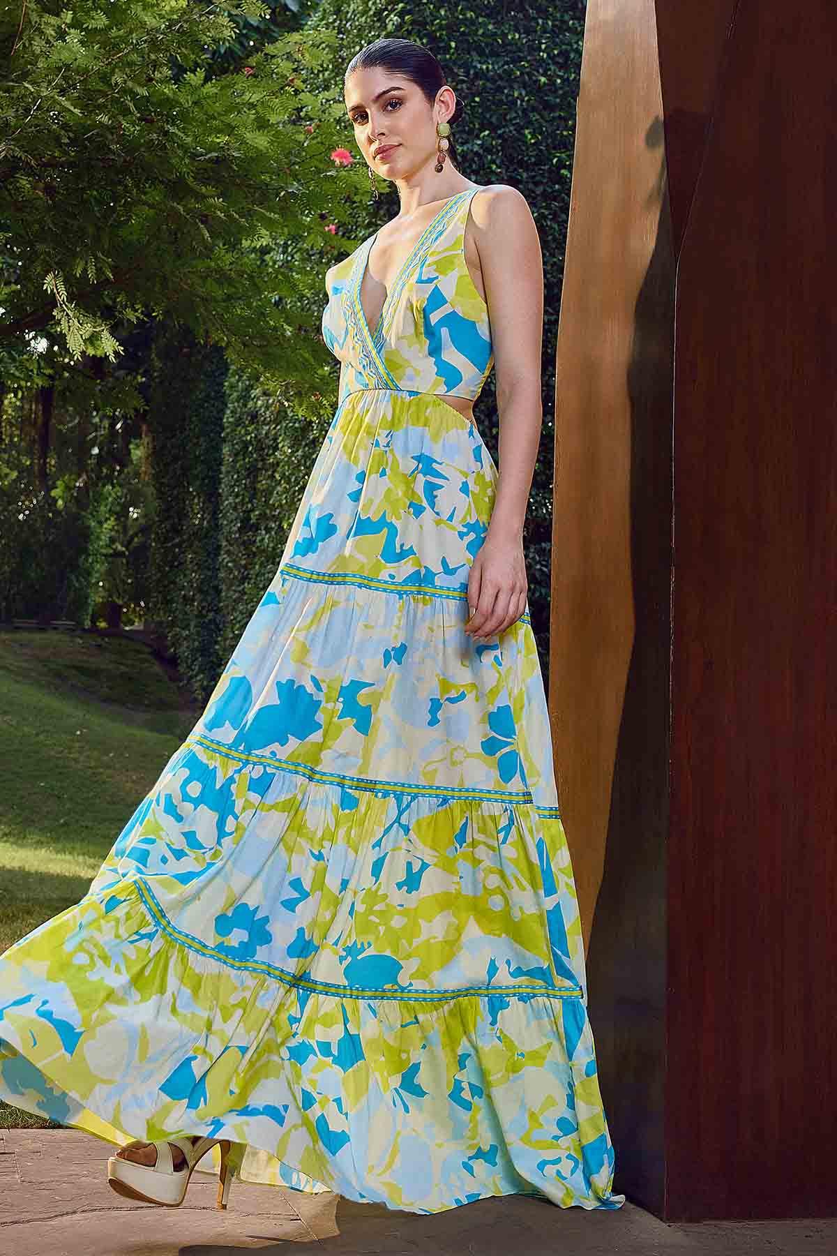 Multicolor Backless Tiered Dress